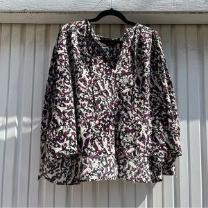 Isabel Marant ivory purple printer silk puff long sleeve blouse